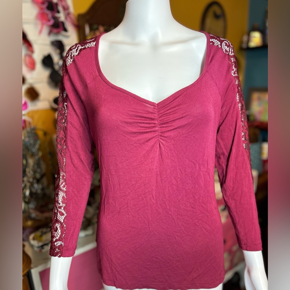 Candie’s 3/4 Sleeve Blouse with Sweetheart Neckline